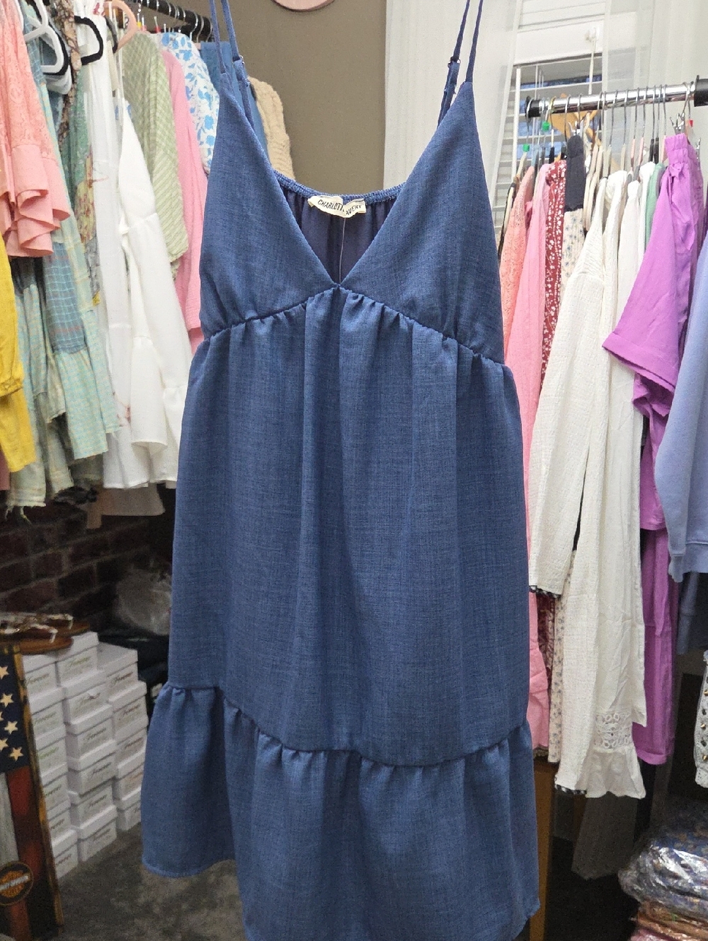 Charlotte Avery Blue V-Neck Tiered Dress